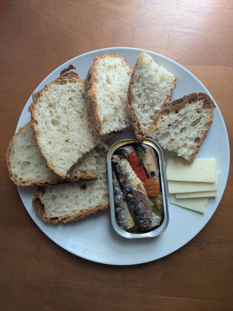 Snow day Minerva sardines & homemade bread