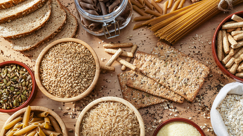 Assortment of grains and foods made with grains