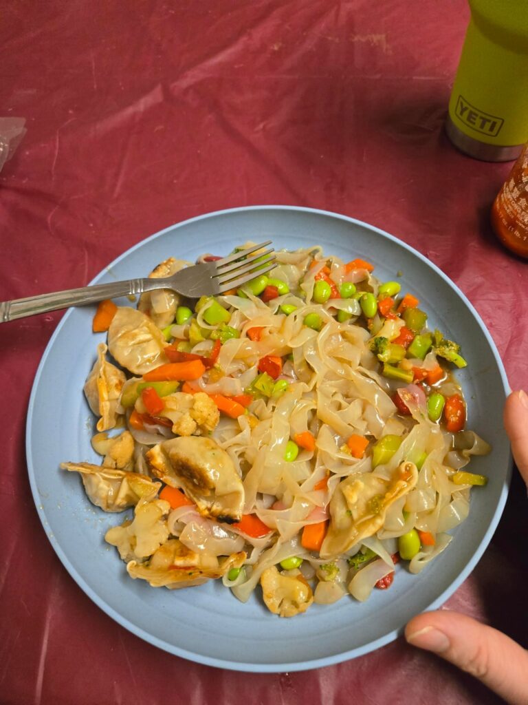 Lazy frozen/bagged dinner ~400 cals