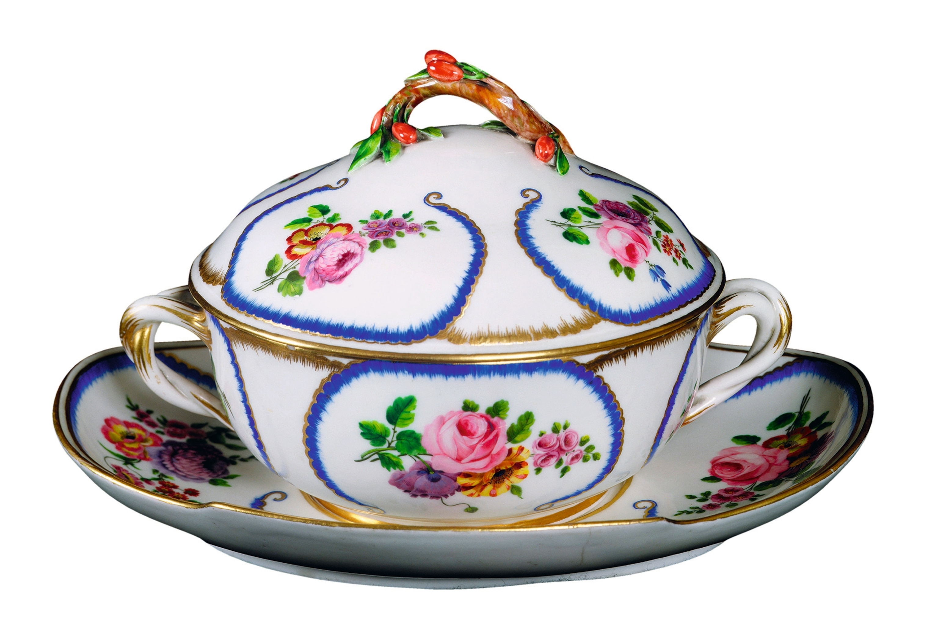 A Sèvres porcelain bowl and plate are pictured.