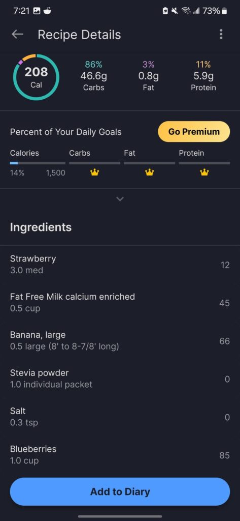 208 cal smoothie BIG PORTION that I have instead of ice cream