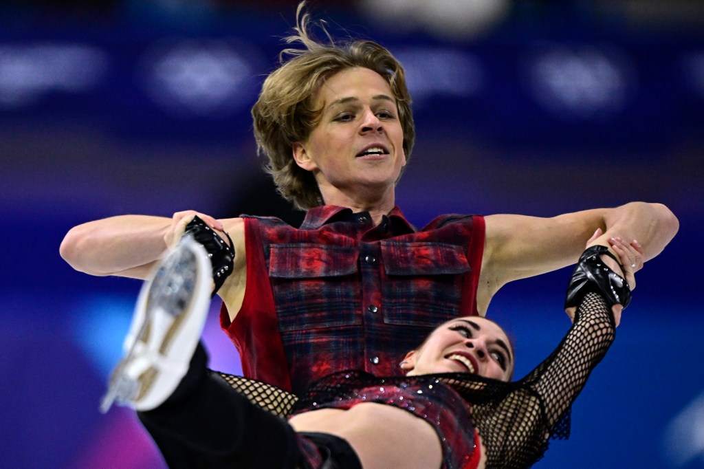 Georgia's Diana Davis and Georgia's Gleb Smolkin compete in the figure skating team event ice dance-rhythm dance during the Milano Cortina 2026 Winter Olympic Games at Milano Ice Skating Arena in Milan on February 9, 2026.  