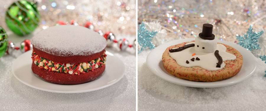 Collage of Red Velvet Whoopie Pie and Melted Snowman Sugar Cookie