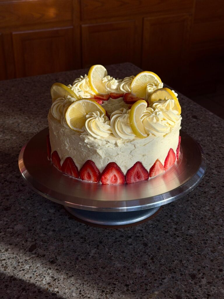 Lemon Birthday Cake w/ Swiss Meringue Buttercream + Lemon Curd + Strawberries! 🍓🍋🎂