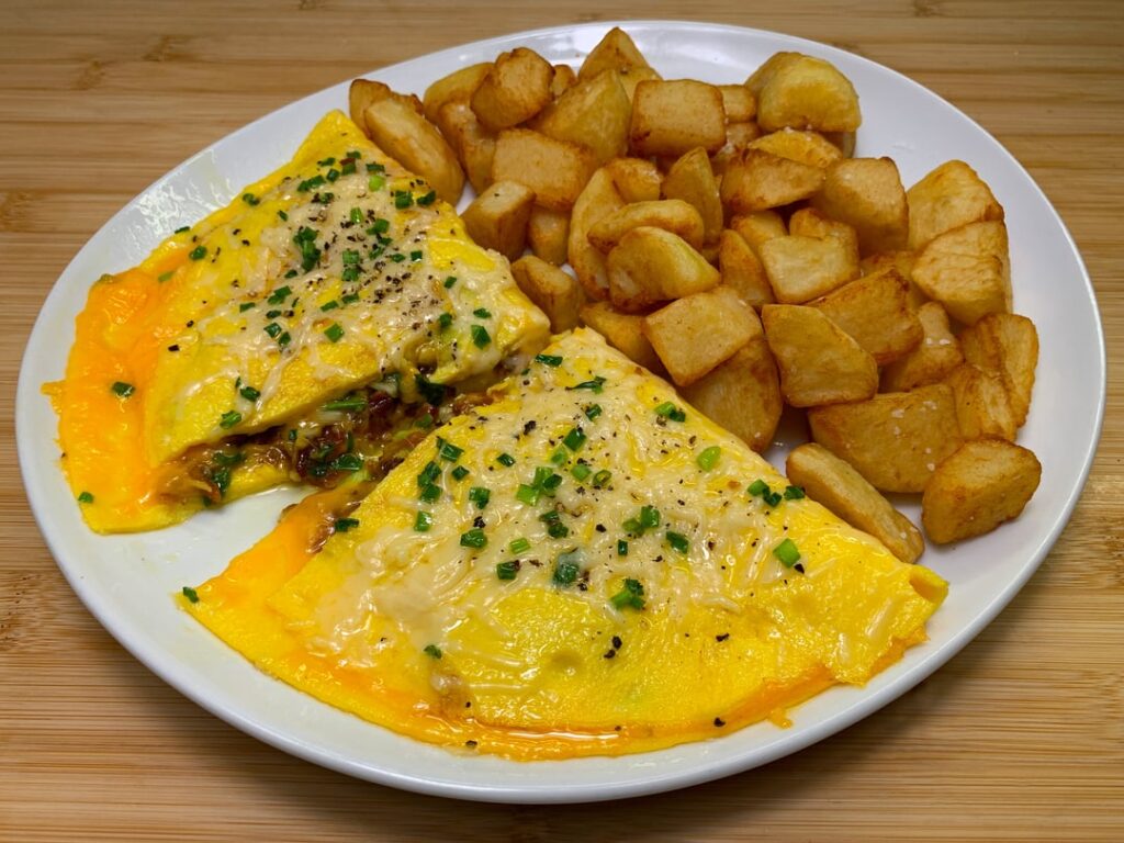 Bacon Cheddar Omelette with Potatoes