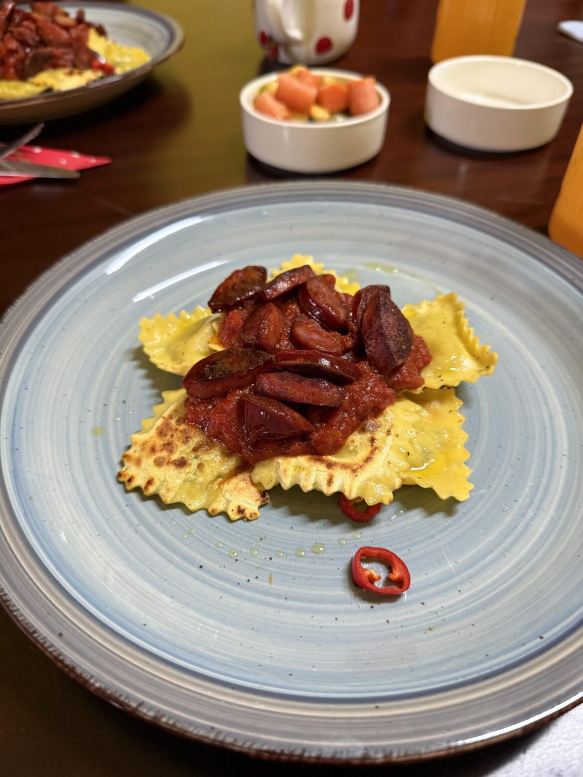 Ravioli with sausages