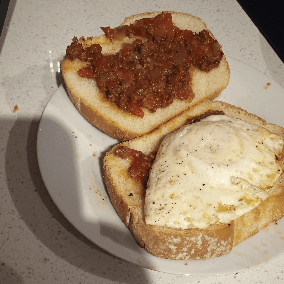 Sloppy Joe with an egg on it