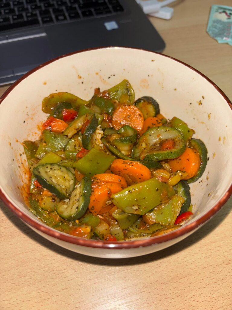 Stir fry veggies with pasta sauce