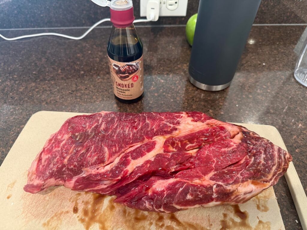 Decided to smoke a prime chuck roast. Three hours in I put it in a tin with veggies and stock, sealed it with tinfoil and cooked it all the way to 203 (more like 208). Rested for an hour. Very good.