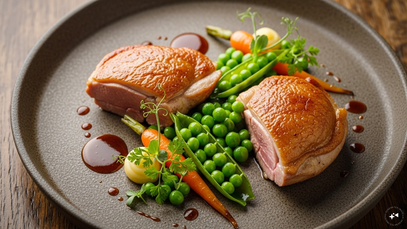 Selle de Perdreau Rôtie aux Petits Pois: Roast saddle of partridge served with fresh, tender peas.