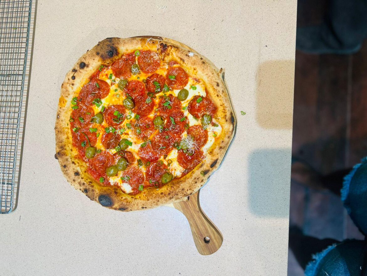 Green olives, green onions, parmesan, Calabrian Chilies