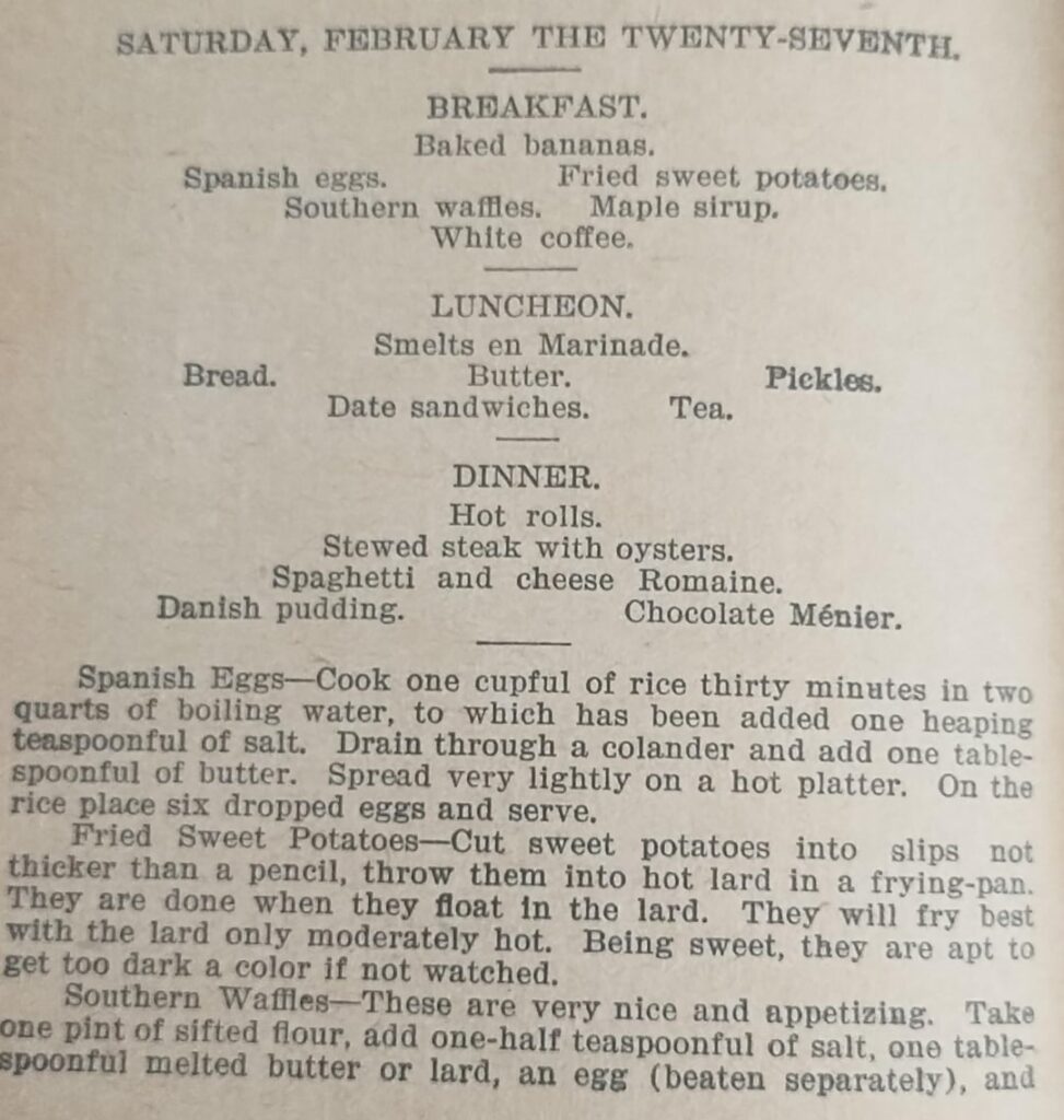 Menu February 27th 1896