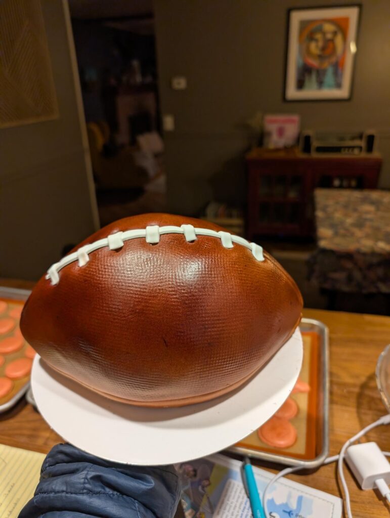 Invited yesterday morning to a last minute Superb Owl party.  First thought: I wonder if I have time to make a football cake.