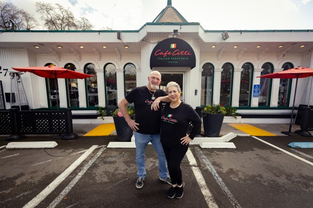 Cafe Citti chef Luca Citti with co-owner and wife Linda Citti, Thursday, February 22, 2024, in Santa Rosa. (John Burgess/The Press Democrat)