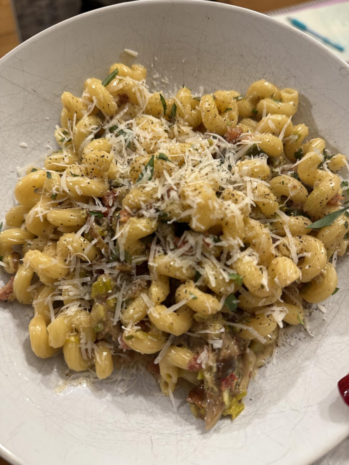 Mushroom & Leek Pasta with Pancetta and Miso cream sauce