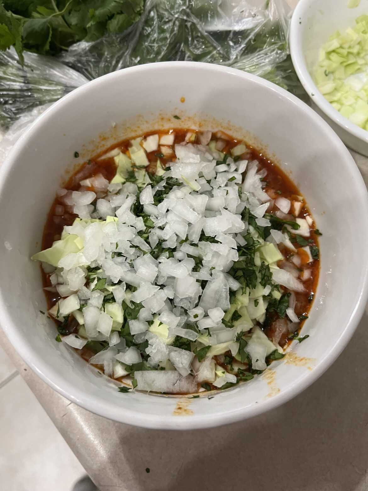 Homemade Pozole with extra onion