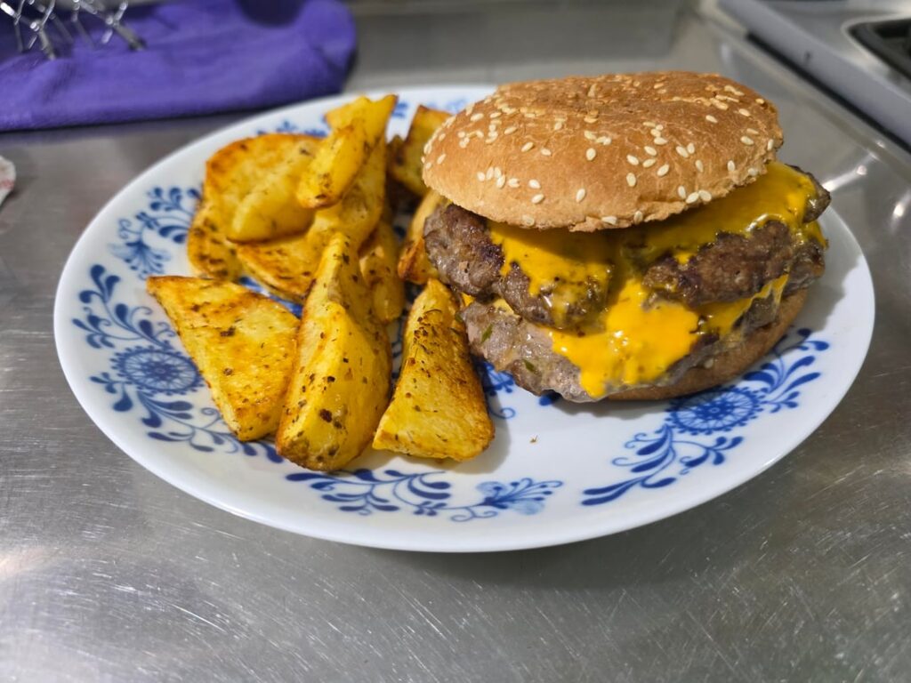 Homemade Double Cheeseburger with Potatoes