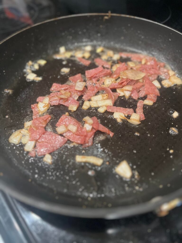 Salami and onions with cheddar.