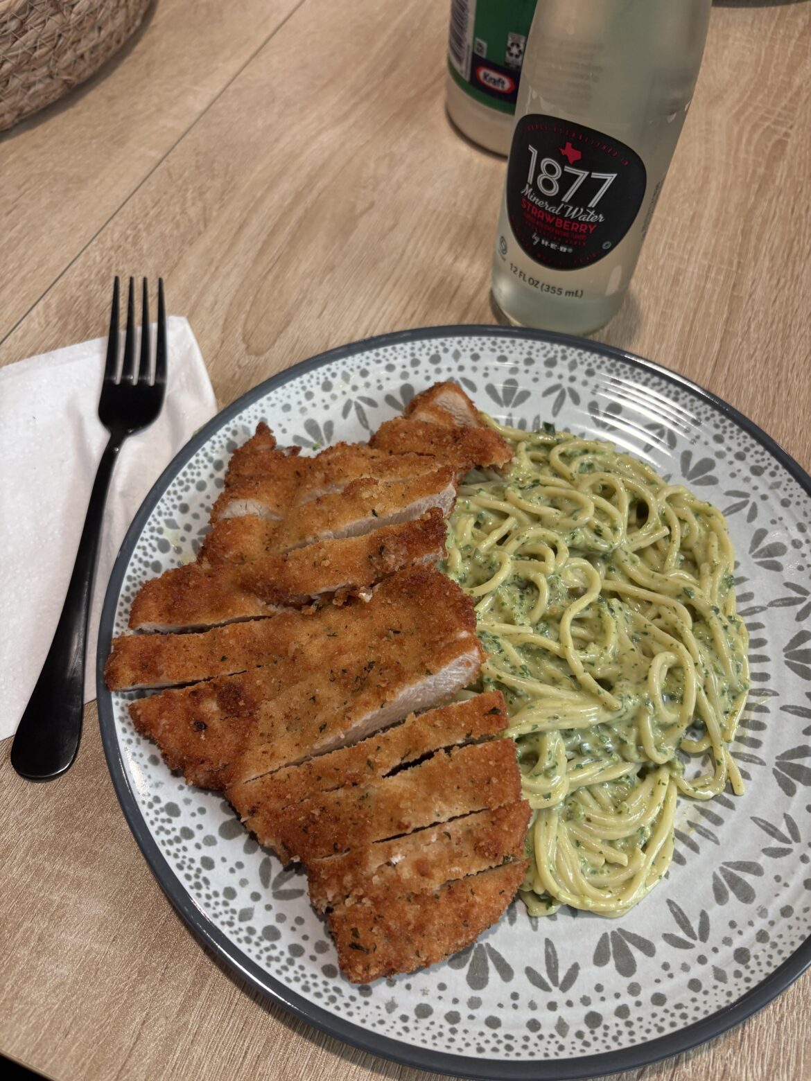 Creamy poblano pasta with chicken cutlets