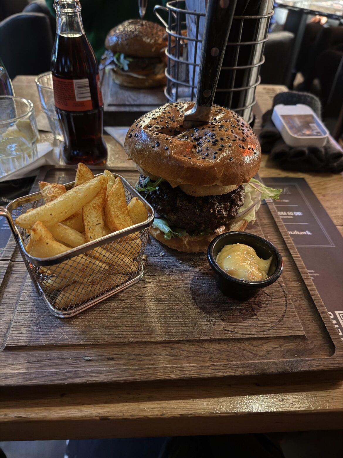 Gourmet beef burger with house fries