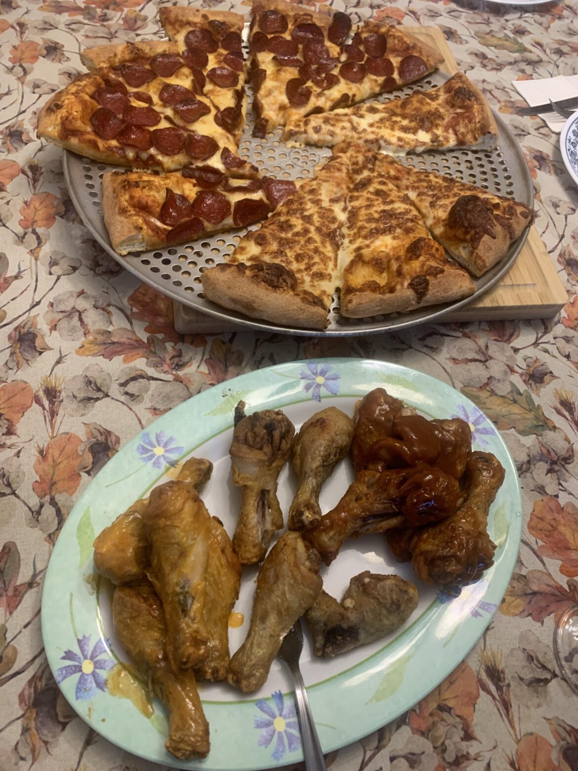 Costco Pizza and Homemade deep fried Chicken Legs *#*# Chicken Wings