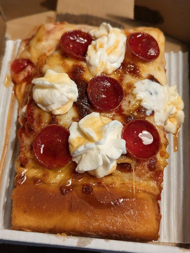 [I ate] Pepperoni pizza with whipped hot honey ricotta.