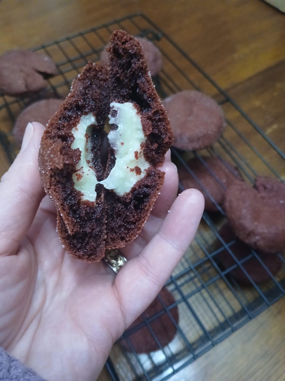 Cream cheese stuffed red velvet cookies