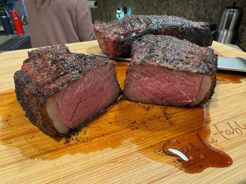 Smoked then seared strips on the kettle grill