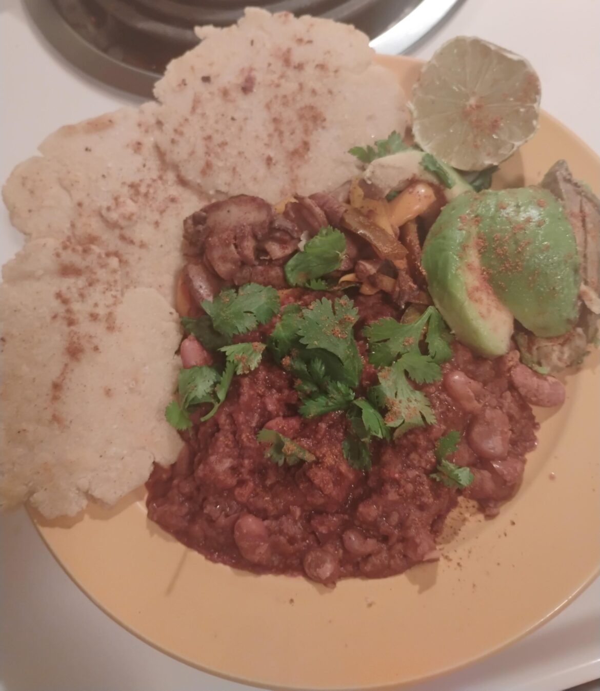 TVP taco meat on homemade corn tortillas