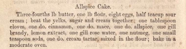 Allspice Cake recipe from “A Domestic Cookbook" by Malinda Russell.