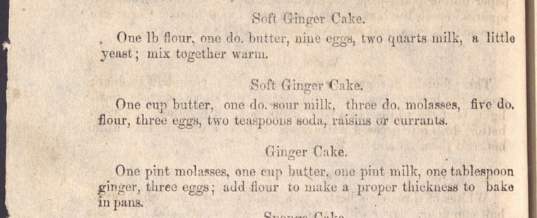 Three ginger cake recipes from “A Domestic Cookbook" by Malinda Russell.