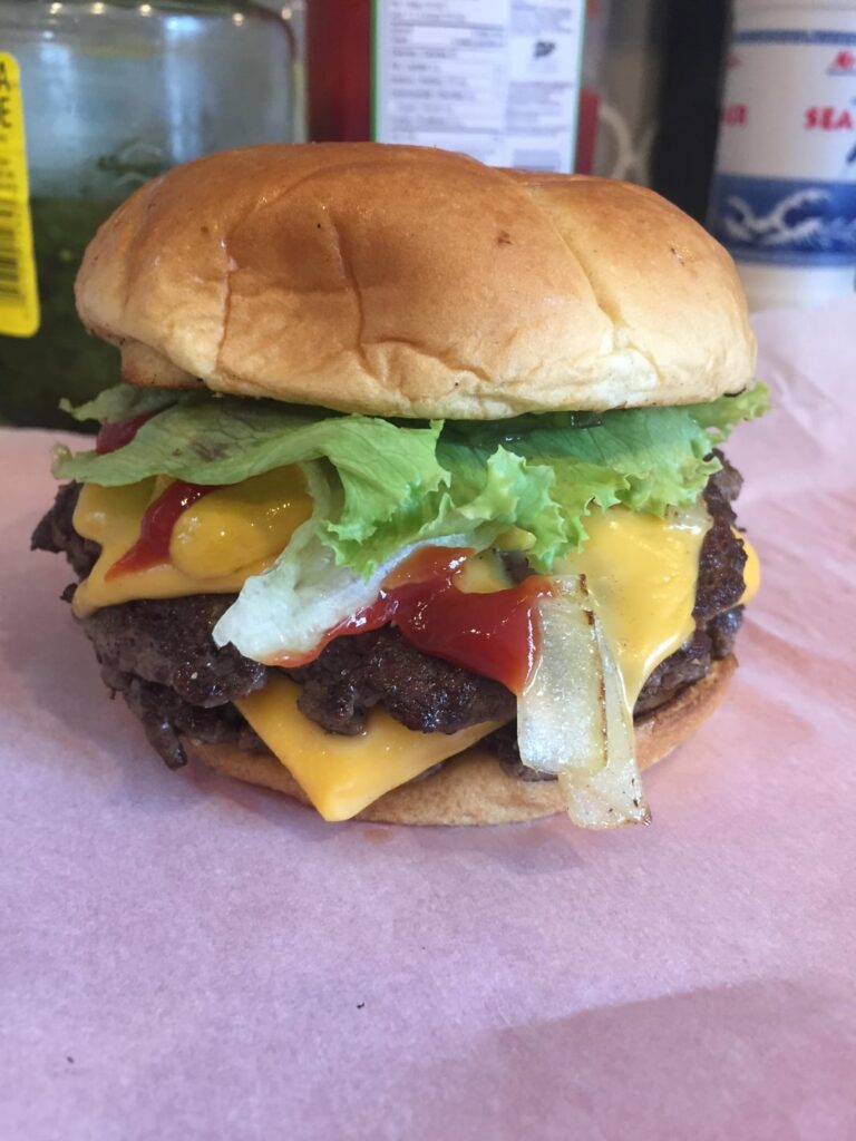 Double smash with fried onions and American cheese.