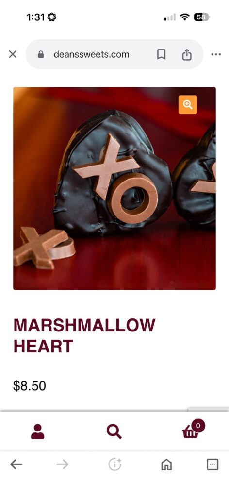 calories in this chocolate marshmallow heart? dimensions listed