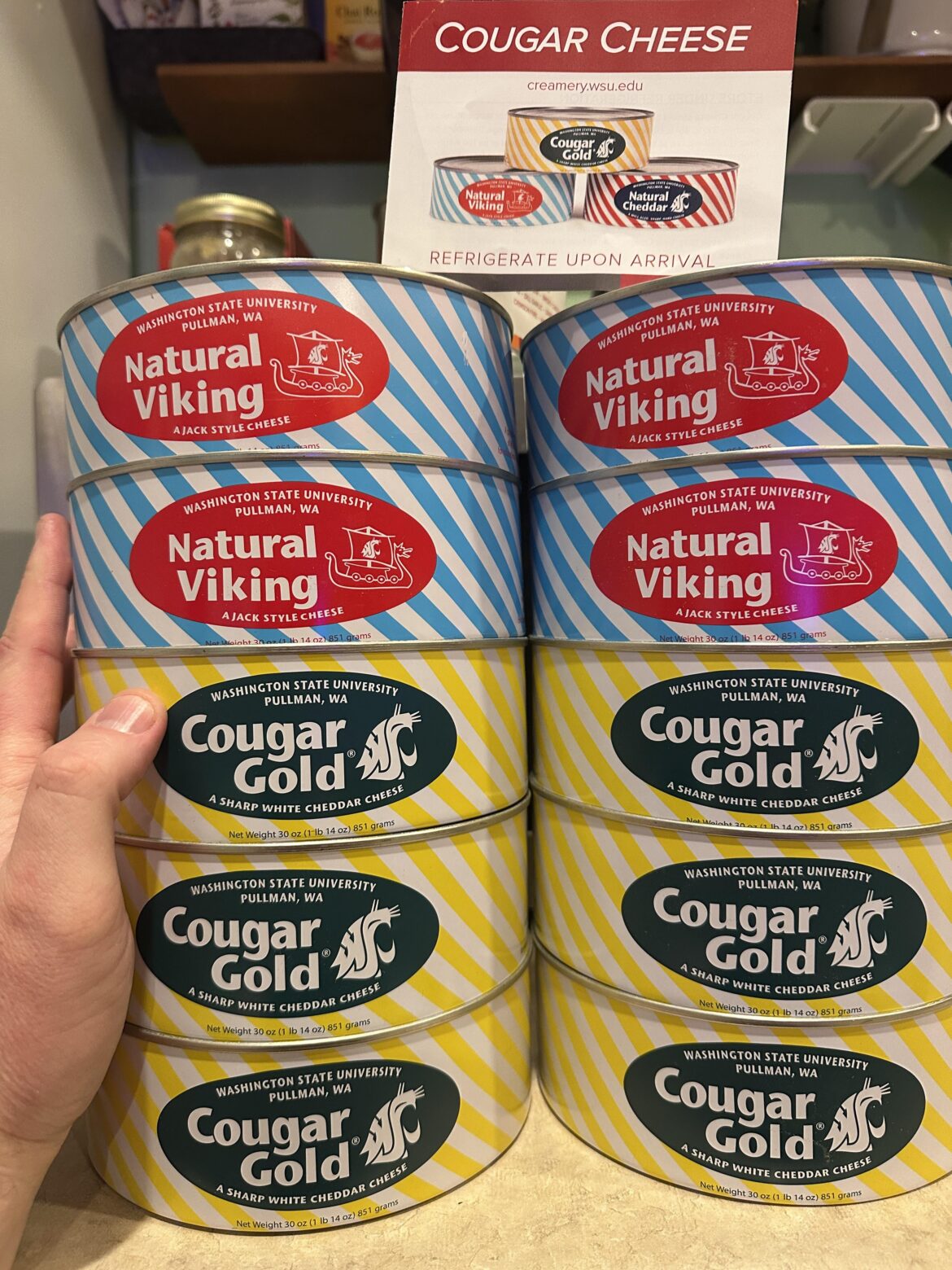 My father-in-law is a wonderfully salty Italian man who swoons over a nice bite of cheese. His birthday is soon, three of these are heading to him. Looking forward to him cussing at me about weird canned cheese.