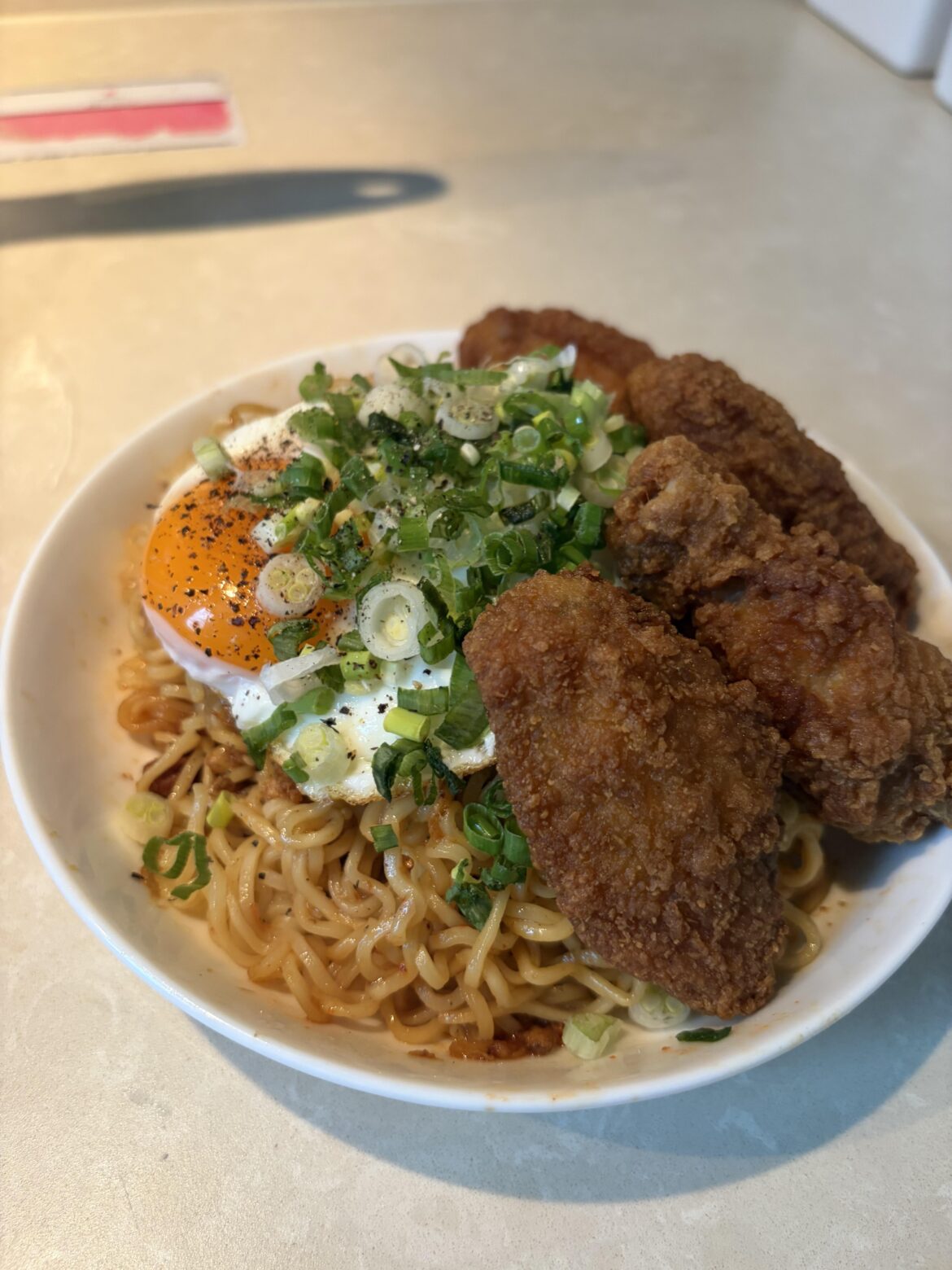 Tonight’s dinner is ramen and fried chicken