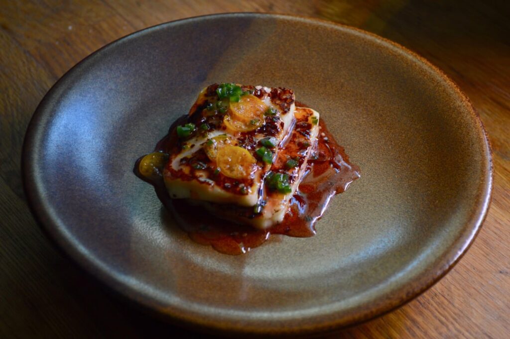 Halloumi, Red Currant Honey, Gooseberry, Jalapeno