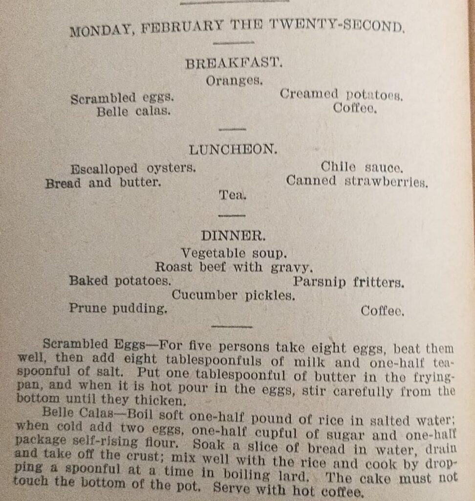 Menu February 22nd 1896