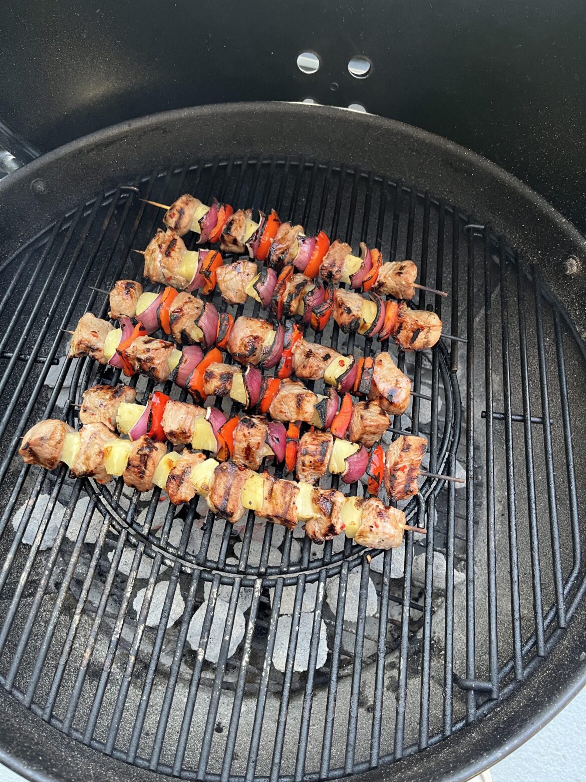 Pineapple pork skewers served it over white rice. Turned out delicious!