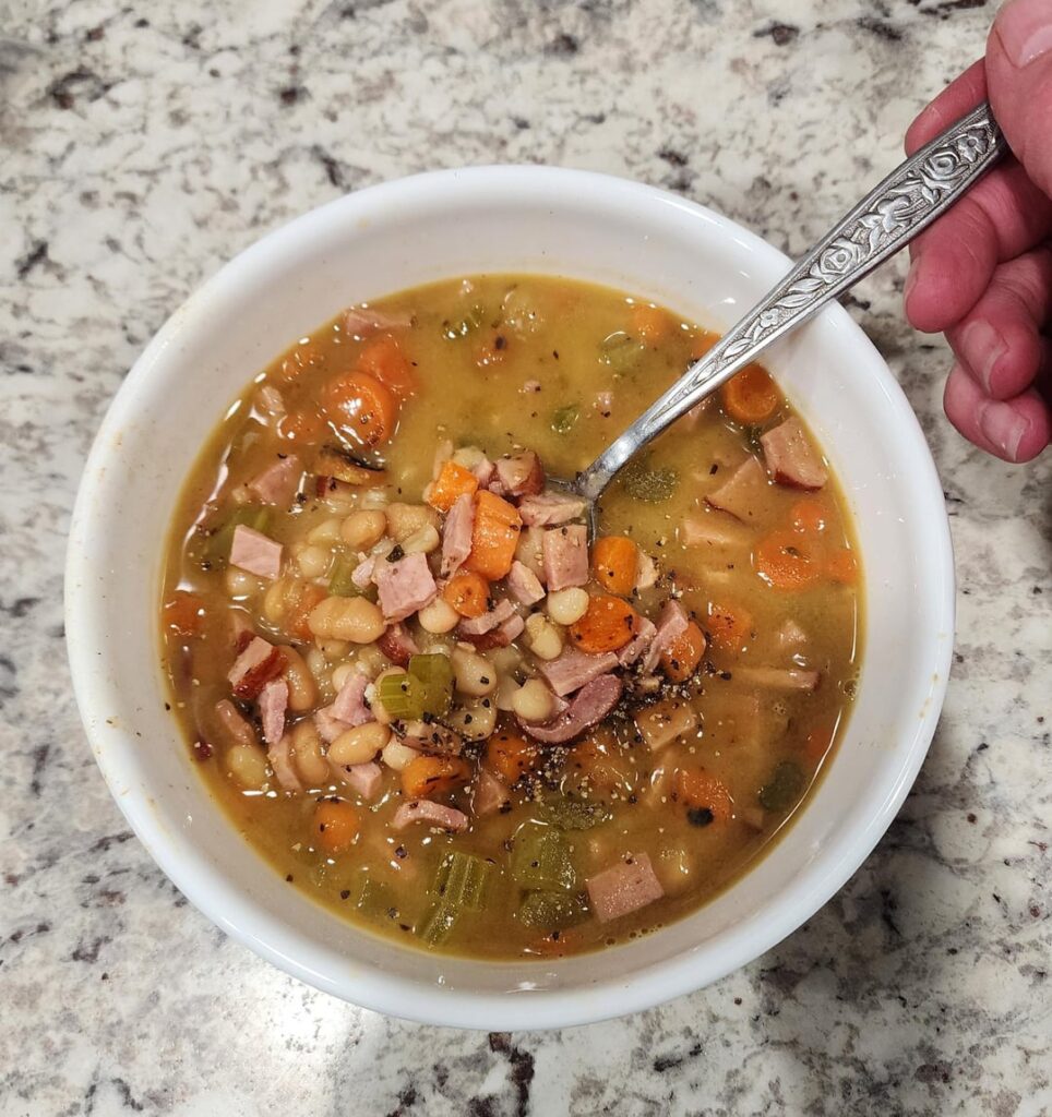 Ham & Bean soup. 528kcal per serving 50g protein & 15g fiber low fat