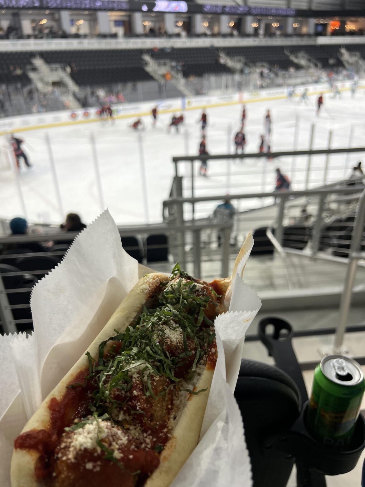 Pre game warm ups and a $20 meatball sandwich.