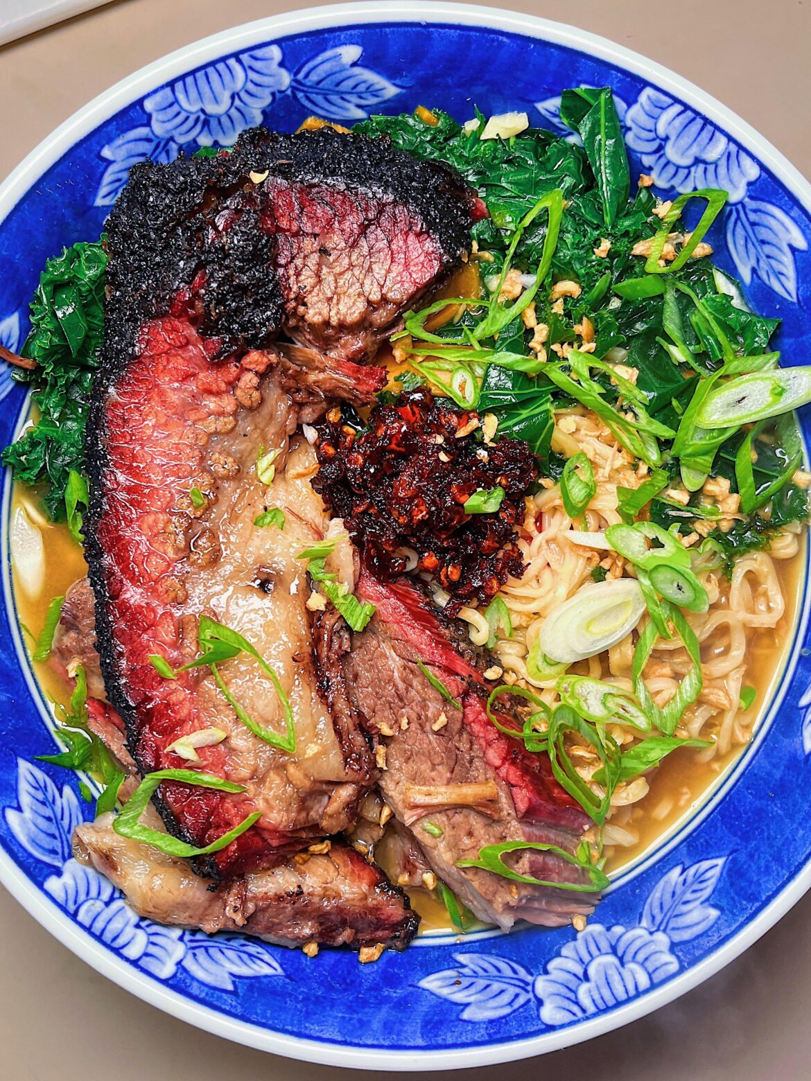 [homemade] brisket ramen (miso roasted garlic broth)