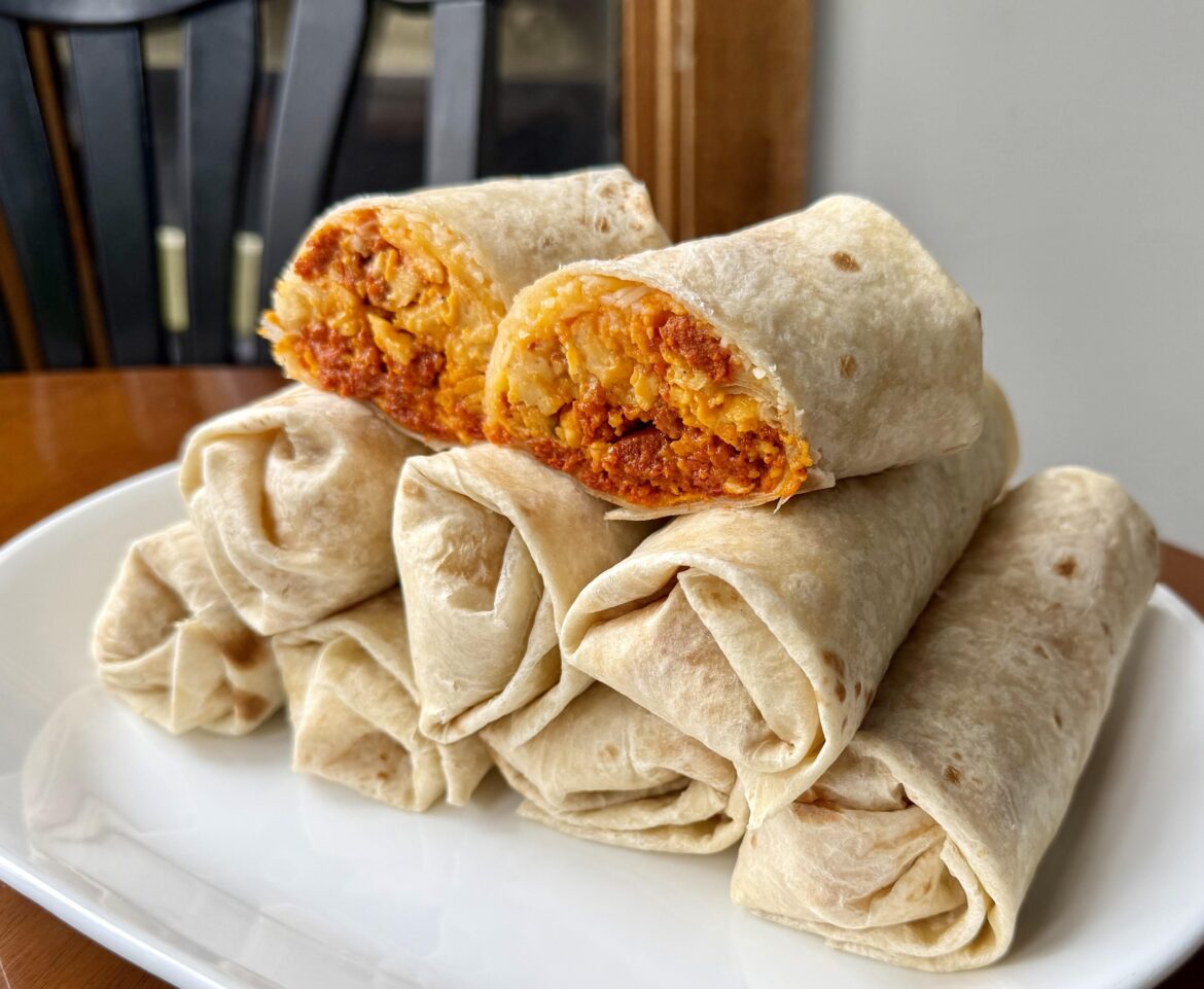 Chorizo and egg breakfast burritos