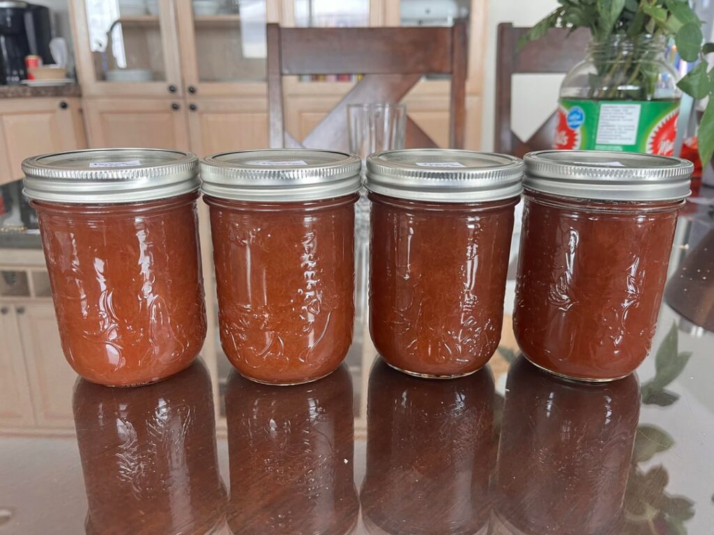 First batch of rhubarb jam, it didn’t set. Hopefully it still tastes good!