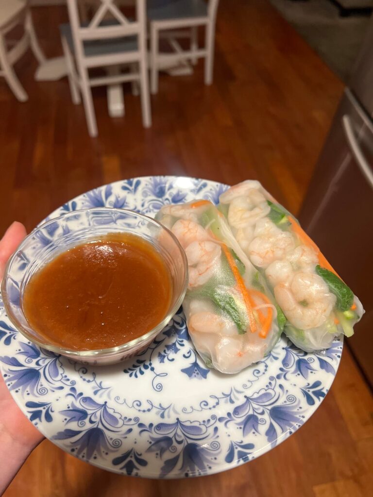 Spring rolls + peanut sauce ~350cals