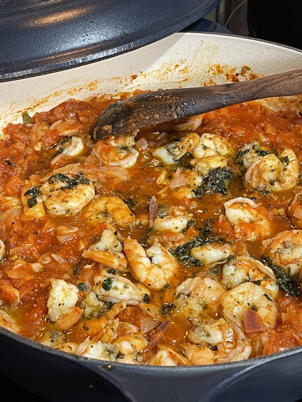 Shrimp in Rustic Tomato & Garlic Sauce with Fresh Herbs [OC]