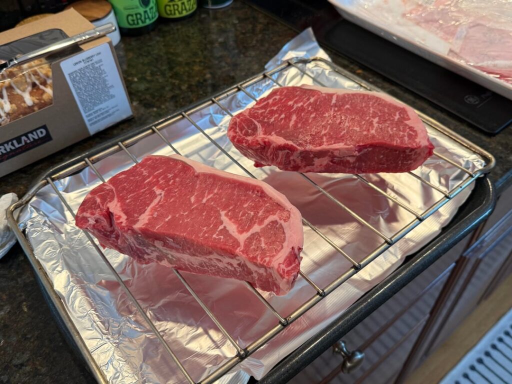 Reverse seared choice NY strips