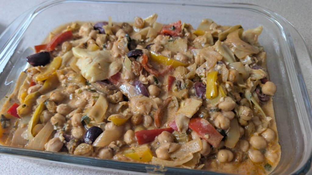 Page 198 of ATK Mediterranean cookbook, artichoke, pepper and chickpea tagine
