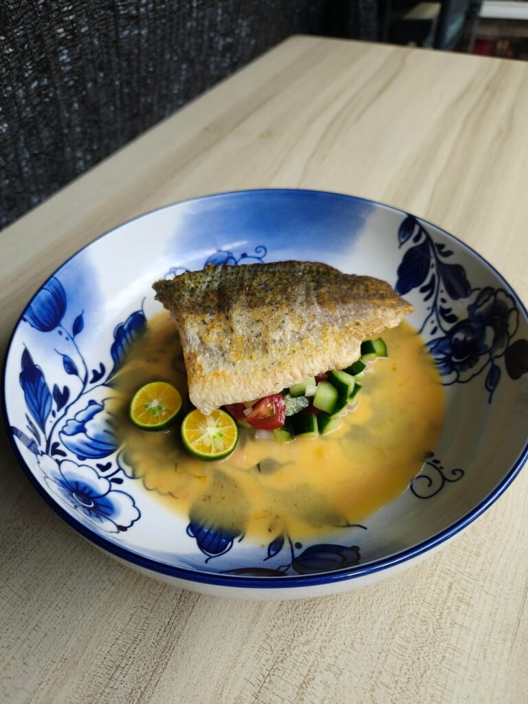 pan-seared asian barramundi, pickled cucumber salad, citrus beurre monté