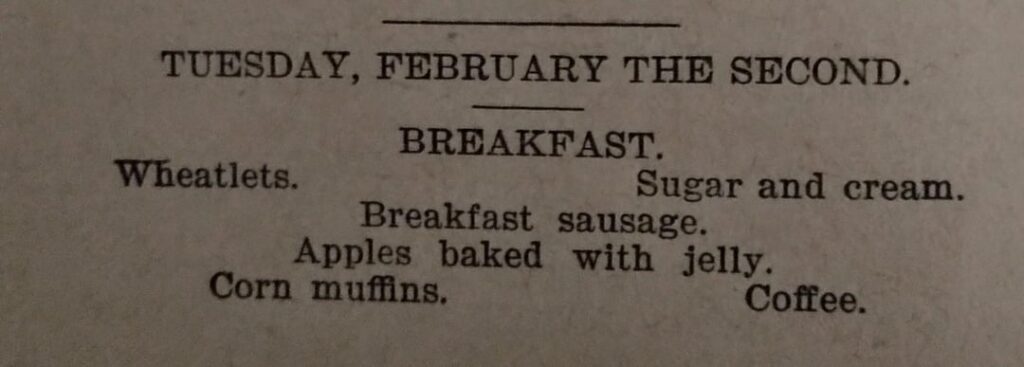 Menu for February 2nd 1896