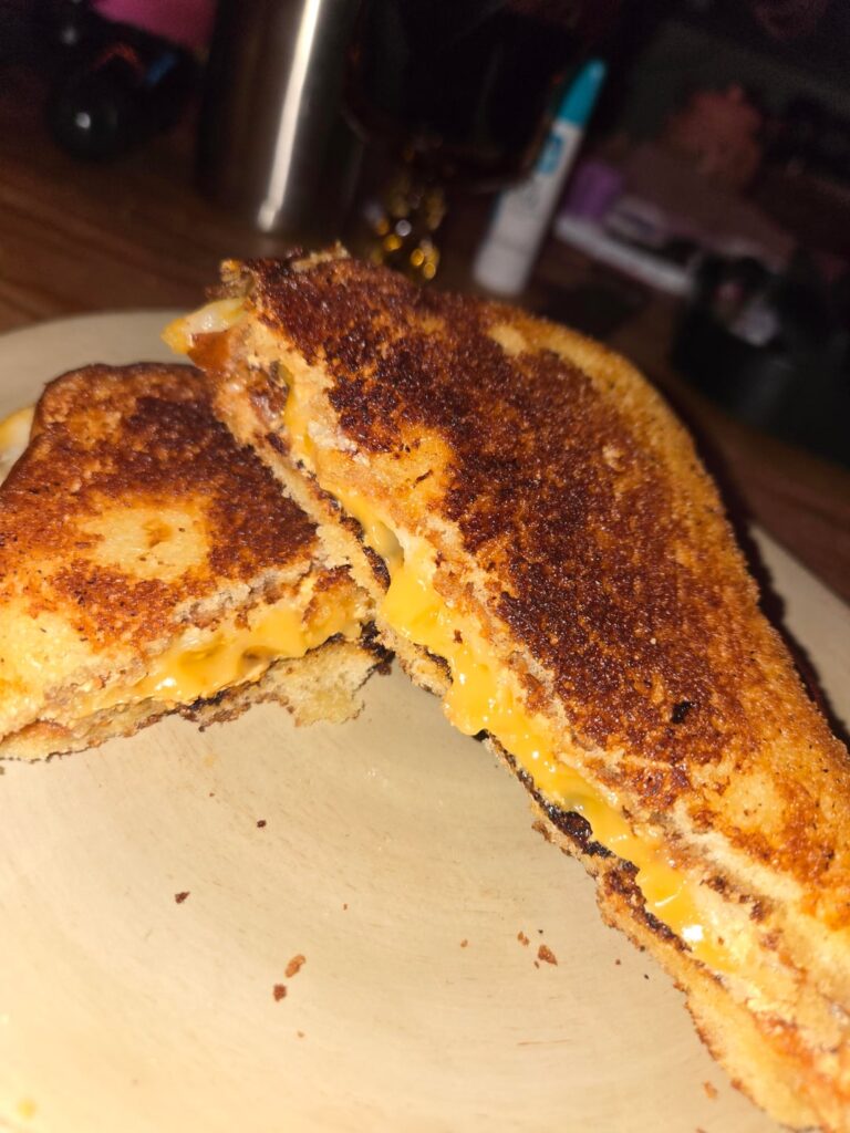 Im back with a worthy addition. Sweet Hawaiian bread, Chipotle goat cheese, quality American, and white cheddar